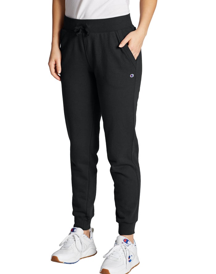 Champion Womens Joggers NZ - Powerblend Fleece Black ( 8542-PQEVG )